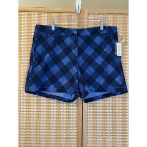 CROWN & IVY Womens 16 Caroline Blue Checks Shorts Streetwear‎ Vacation Preppy